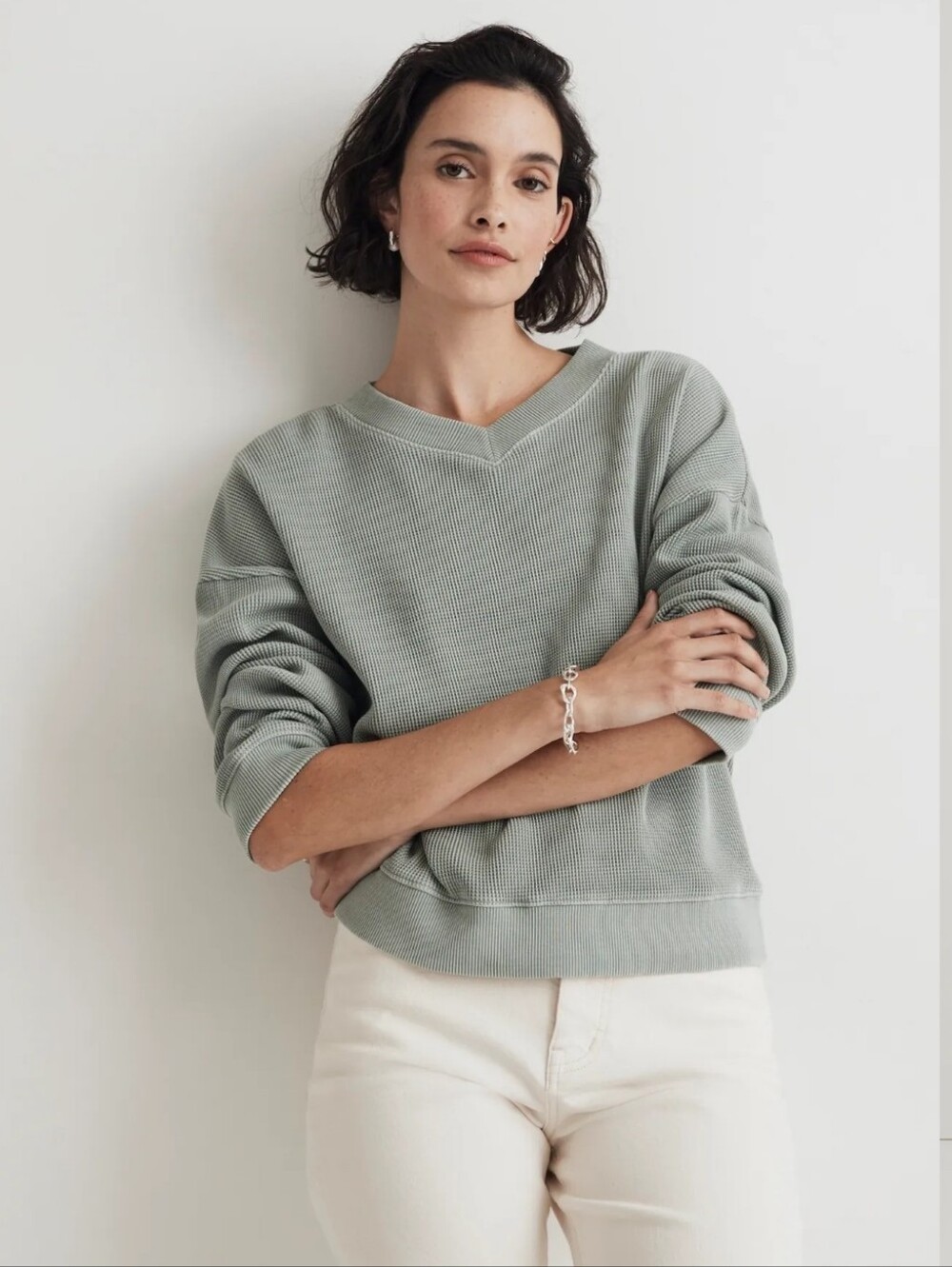 Madewell Waffle Knit Boxy Sweatshirt Tee #A7